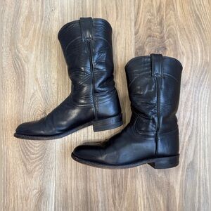 Vtg Justin Boots Ropers USA Size 6B Black Leather Western Cowgirl L3703 EUC